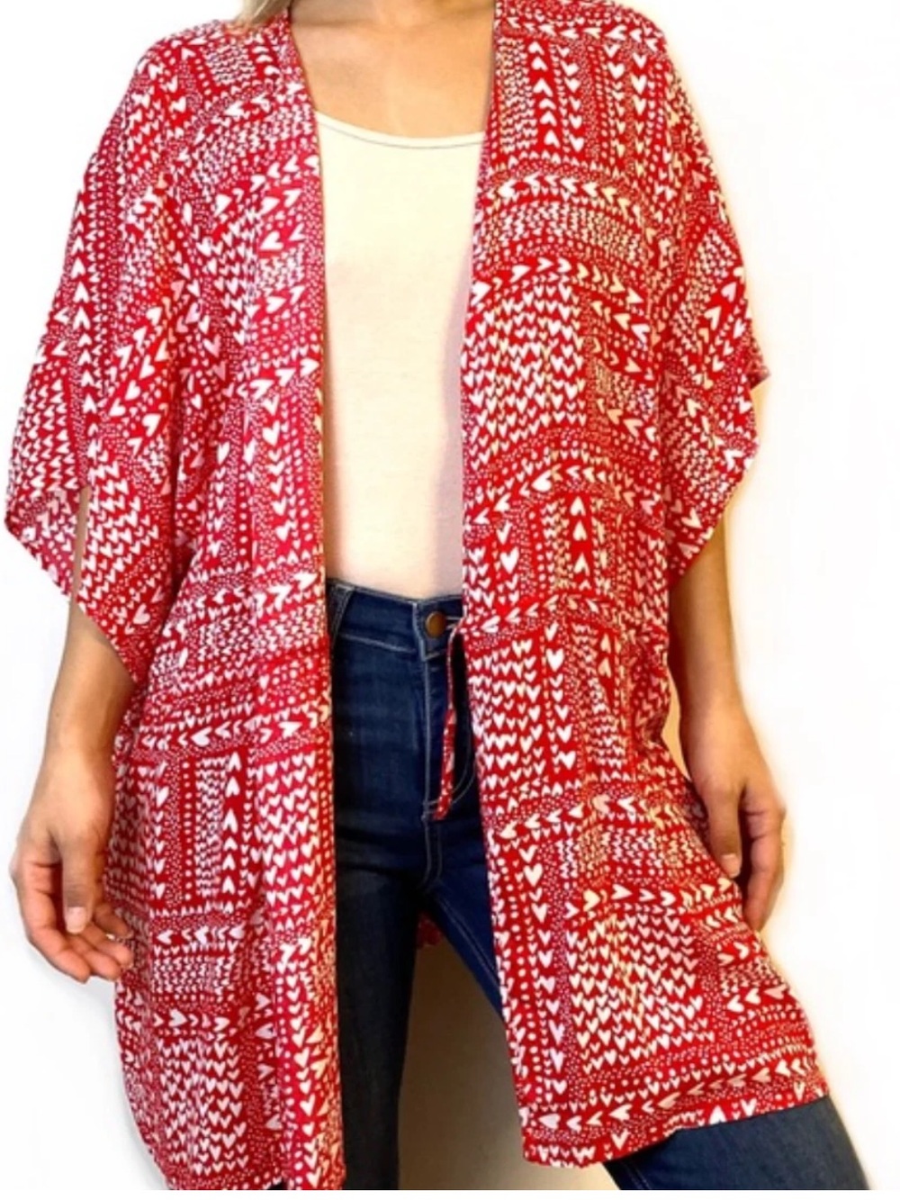 VICTORIA’S SECRET kimono swim coverup Sleep Beach Red white heart One Size NEW